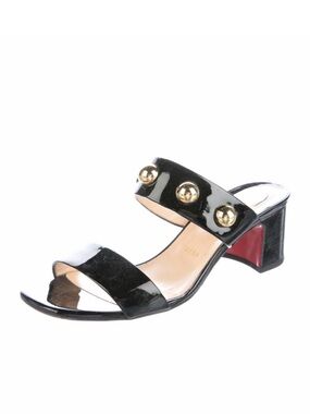 Christian Louboutin Black Patent Sandals with Gold Dome Studs
